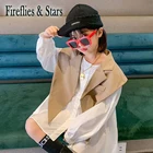 Демисезонный комплект из 2 предметов для девочек, детское платье + накидка, детские костюмы, модная однотонная уличная одежда, хаки, шаль с заостренным воротником, от 4 до 10 лет