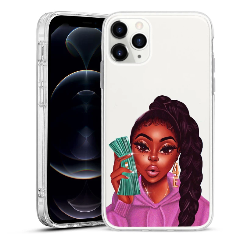 

Make Money Not Friends Kash Afro Black Girl Fundas Silicone Phone Case Cover For iPhone 12 Pro MAX SE 2020 7 8 Plus 6S 11 XR XS