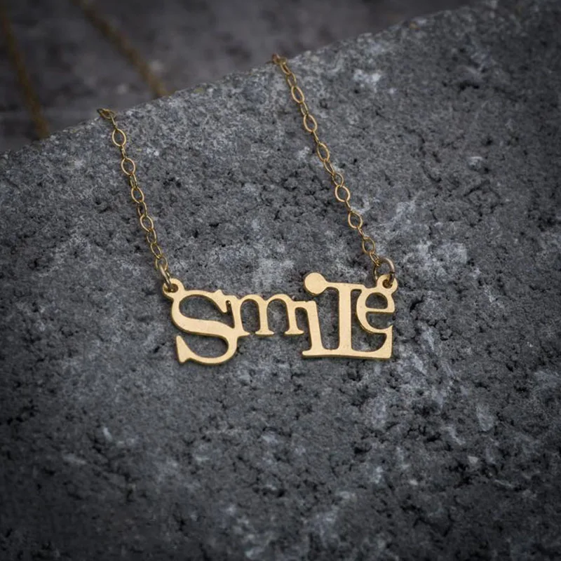 Ожерелье с надписью SMILE из нержавеющей стали кулон Smile ювелирное изделие золотого