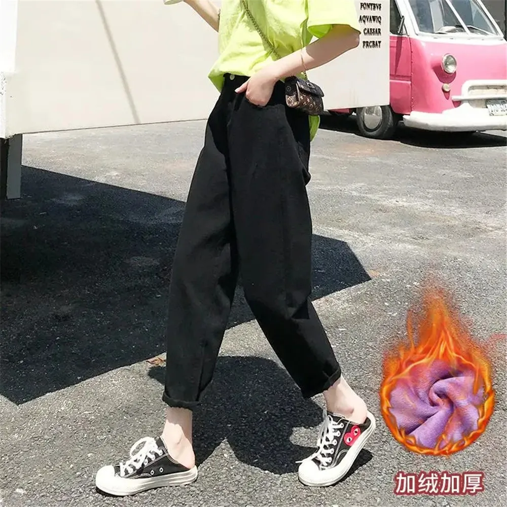 

Джинсы женские с эластичным поясом, винтажные брюки до щиколотки, джинсовые брюки МОМ, свободные штаны из денима в стиле Харлан, уличная оде...