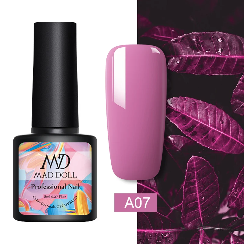 A07 MD MAD DOLL, 8 мл, УФ-гель для ногтей, серый, черный, чистый цвет для ногтей, отмачиваемый Гель-лак, однократный полуперманентный гель для ногтей - Цвет: A07