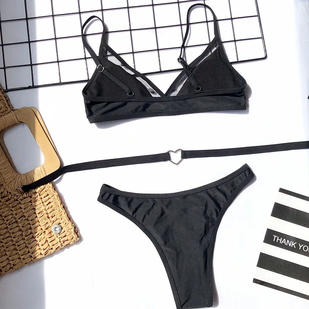 Сексуальный однотонный комплект бикини с низкой талией купальник для женщин