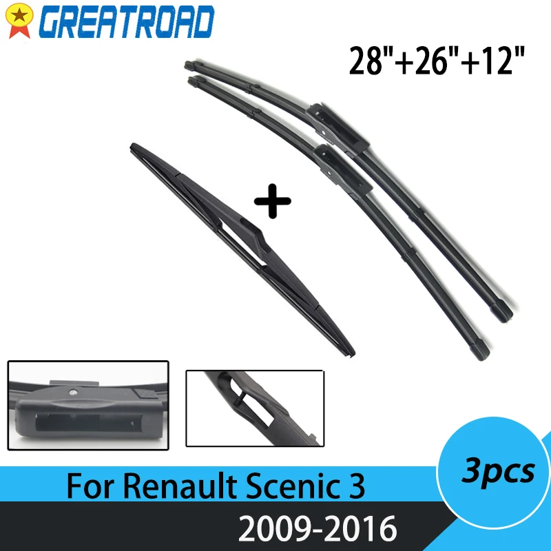 Щетки стеклоочистителя передние и задние для Renault Scenic 3 / Grand 2009-2016 2015 2014 2013 2012 28/26/12