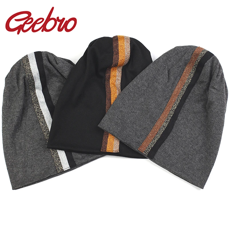 

Geebro Multi color Ribbon Skullie Beanies For Women Female Bonnets Caps Winter Cotton Stretch Hats Spring Casual Solid Color Cap