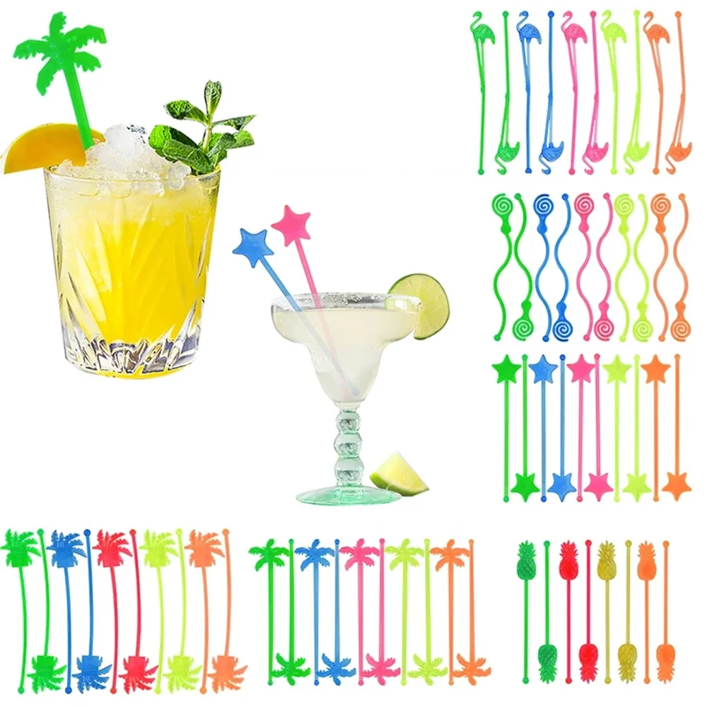

10 Pcs Flamingo Pineapple Star Drink Wine Decor Cocktail Swizzle Sticks Drink Stirrer Hawaiian Beach Party Decor Bar Supplies