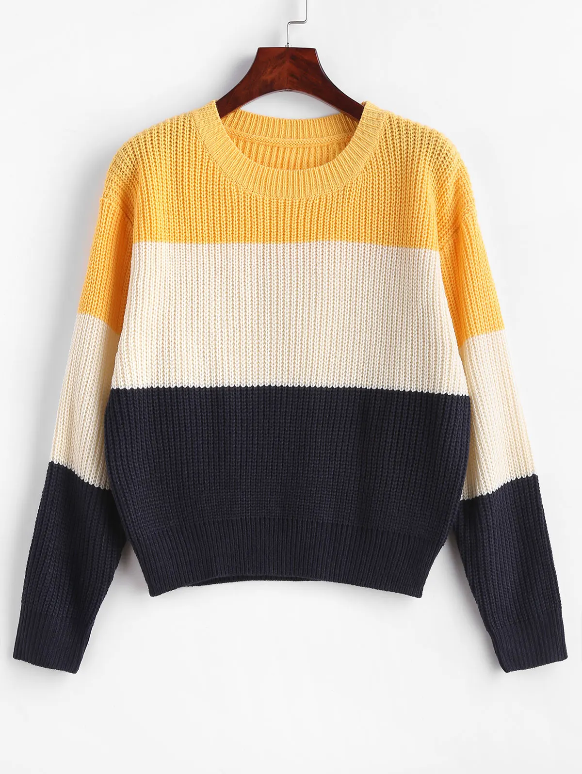 Женский контрастный свитер Zaful зимний Повседневный пуловер в полоску с круглым