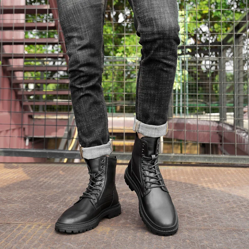 

Men Martin Genuine Leather Boots High Top Winter Warm Snow Shoes Ankle Boots Gents Shoes Outdoor Shoe Fashion Zapatos De Hombre