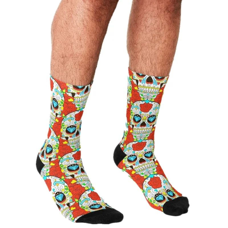 

Funny Socks Men harajuku Day of the Dead instrument Printed Happy hip hop Men Socks Novelty Skateboard Crew Casual Crazy Socks