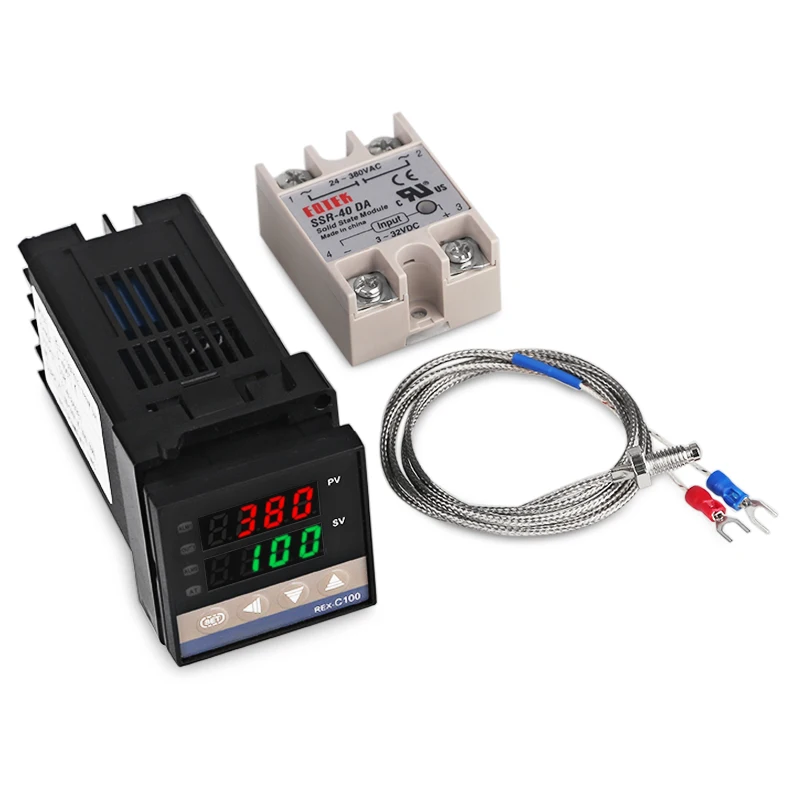 REX-C100 220VAC цифровой PID регулятор температуры REX C100 термостат+ 40A реле SSR+ K термопара 1 м датчик - Цвет: Thermostat  Set