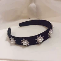 fashion luxury velvet black rhinestone headband for women korea tv star simulated pearl simple hairpin wedding satin headband