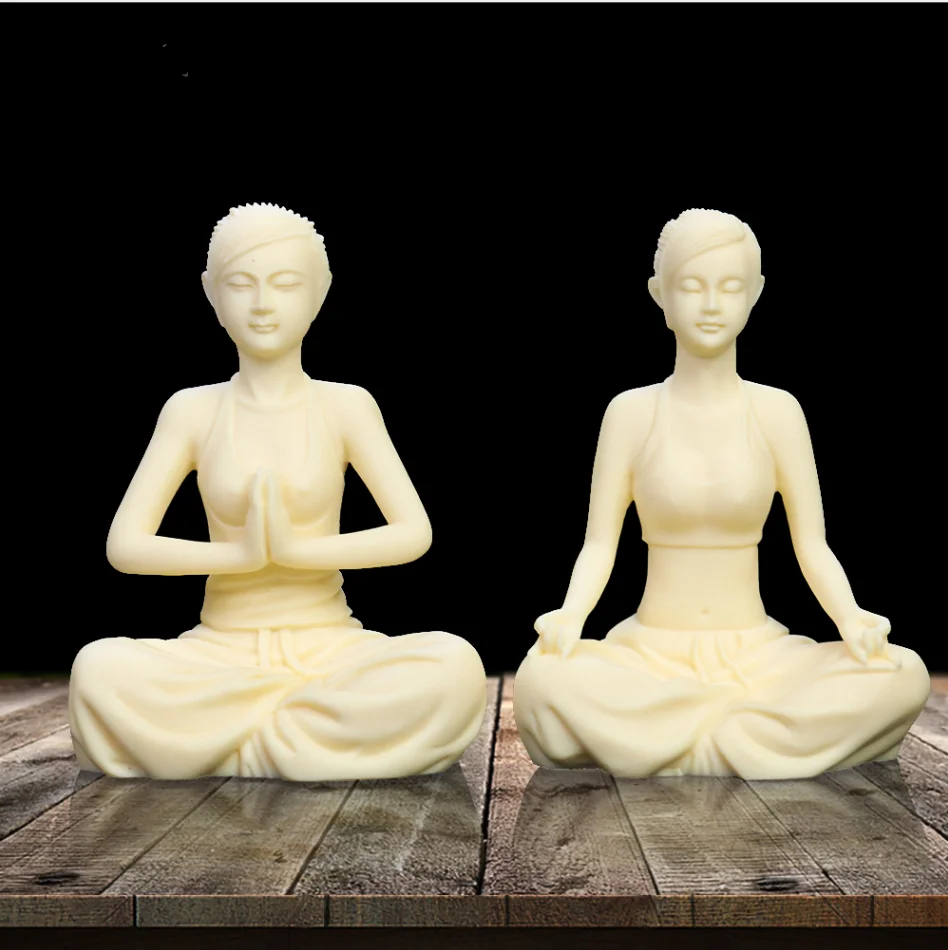 

Ivory Fruit Wood Carving Handicrafts Practicing Yoga Girl Character Beauty Sculpture Desktop Paperweight Healing Home Decor Gift