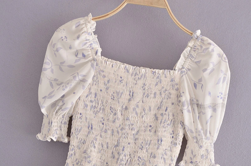 

Splend Moda 2021 Prairie Chic Leaf Print Puff Sleeve Elastic Waist Puff Sleeve Square Collar A-Line Women Dress Pullover Vestido