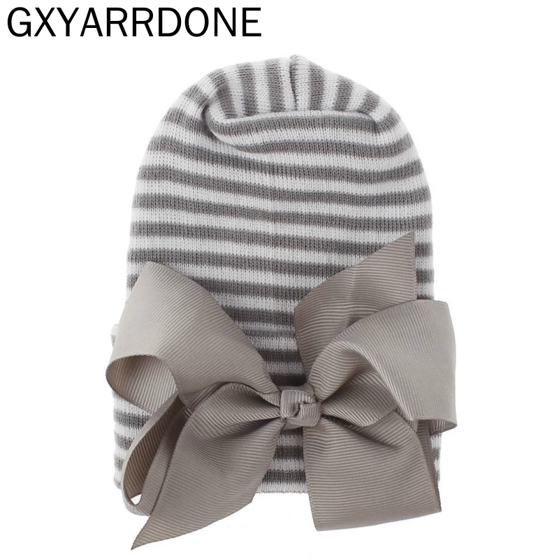 Зимняя шапочка для новорожденных девочек с большим бантом двойная теплая