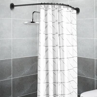 extendable corner shower curtain rod pole black stainless steel rail rod bar bath door hardware heavy loaded with 12 metal hooks