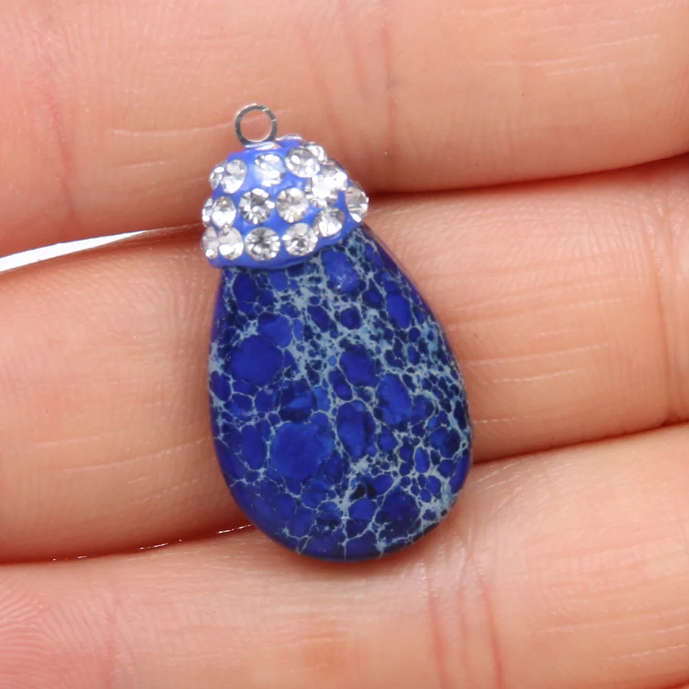 

Drop-shaped Blue Emperor Stones Pendant Necklace Reiki Healing Natural Stone Amulet DIY Jewelry Individual Gift Size 15x28mm
