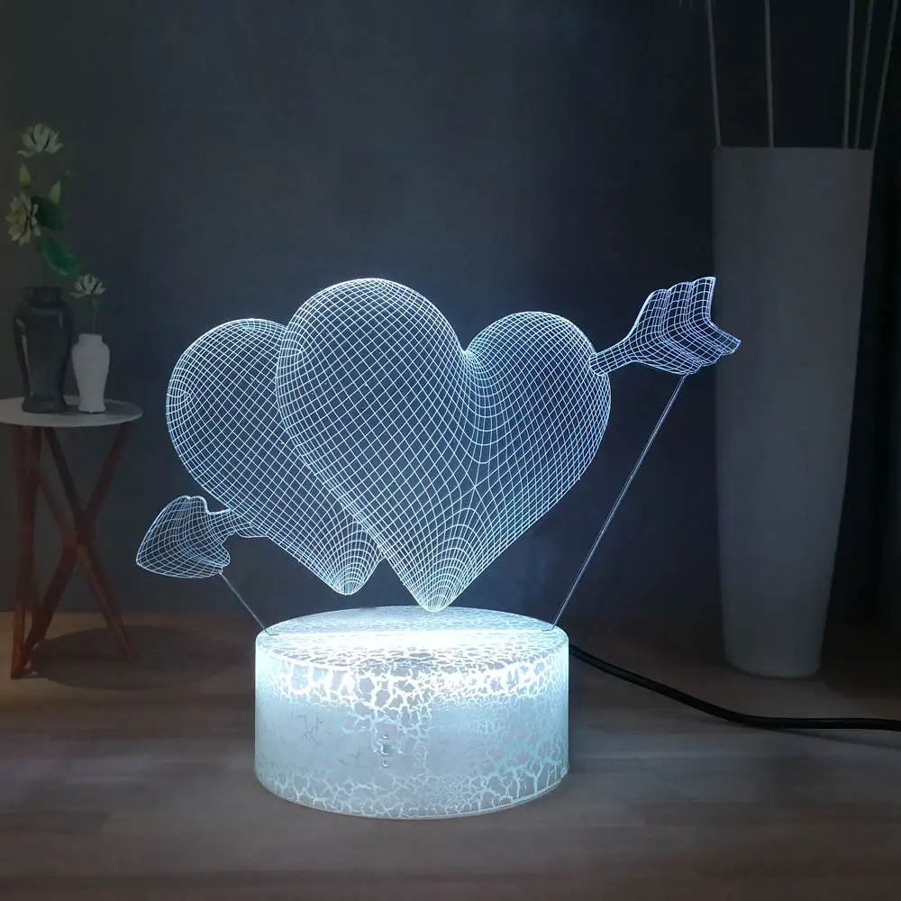 Лучший подарок для влюбленных, Стрела любви, 3D, визуальный Настольный светильник, стрела купидона в сердце, RGB, многоцветный светодиодный ночник, подарок для пары