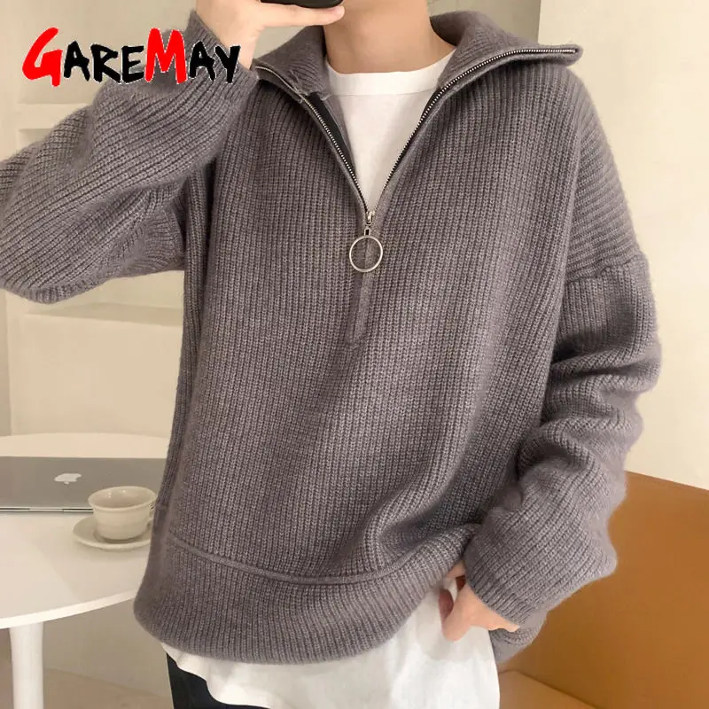 

Women's Sweater with Zipper Polo Pink Loose Fashion Pullover Korean Female Warm Fall Winter Turtleneck Oversize Knitted Jumpers