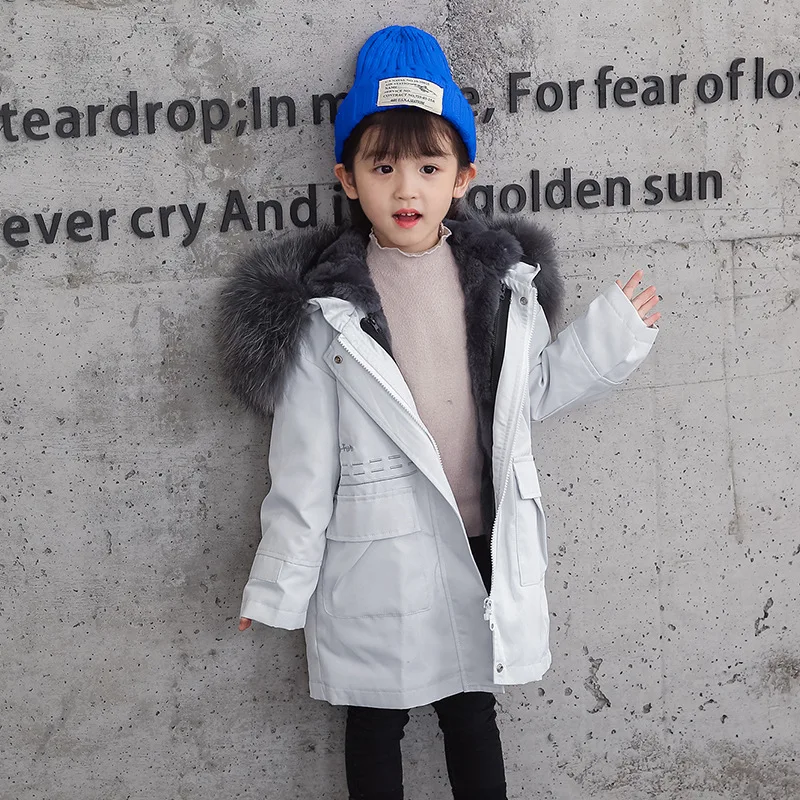 1907 Новая модная детская зимняя одежда длинный Настоящий мех кролика пальто