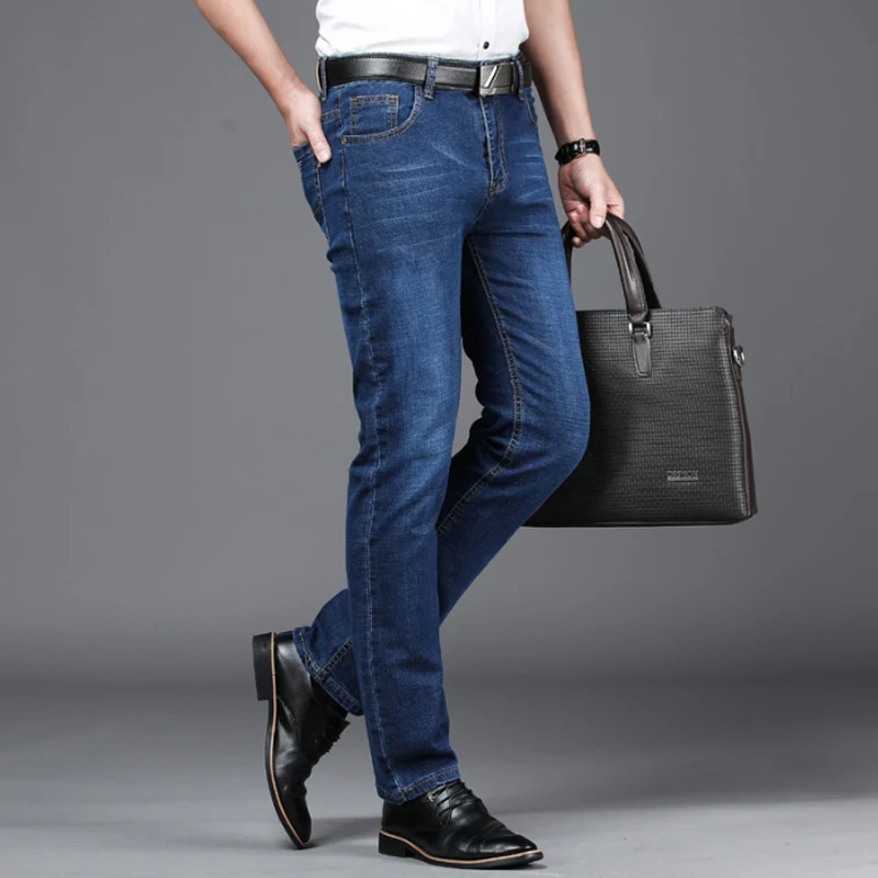 Джинсы мужские классические деловой стиль повседневные Прямые брюки Slim Fit одежда