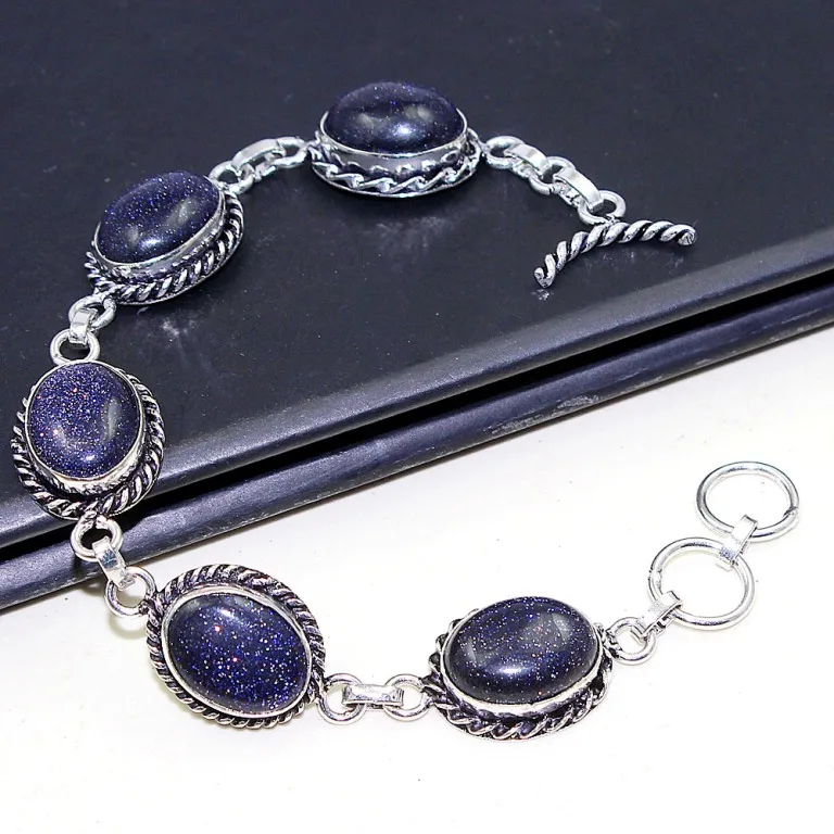 

Sun Stone Bracelet Silver Overlay over Copper , 20.5cm, B0502