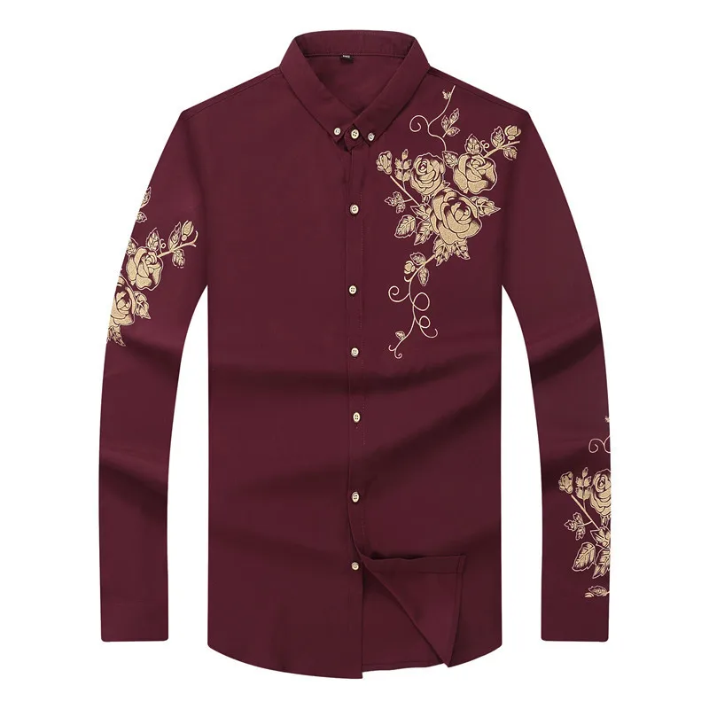 

Retro Floral Printed Man Casual Shirts Fashion Classic Men Dress Shirt Breathable Men's Long Sleeve plus size 8XL7XL 6XL 5XL