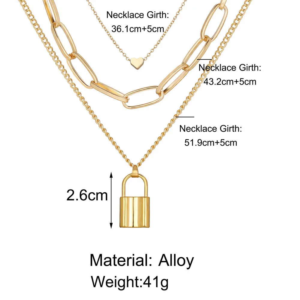 

Lock Chain Necklaces Grunge Punk 90s Double Layer link Chain Padlock Pendant Necklace Women Aesthetic Egirl jewelry