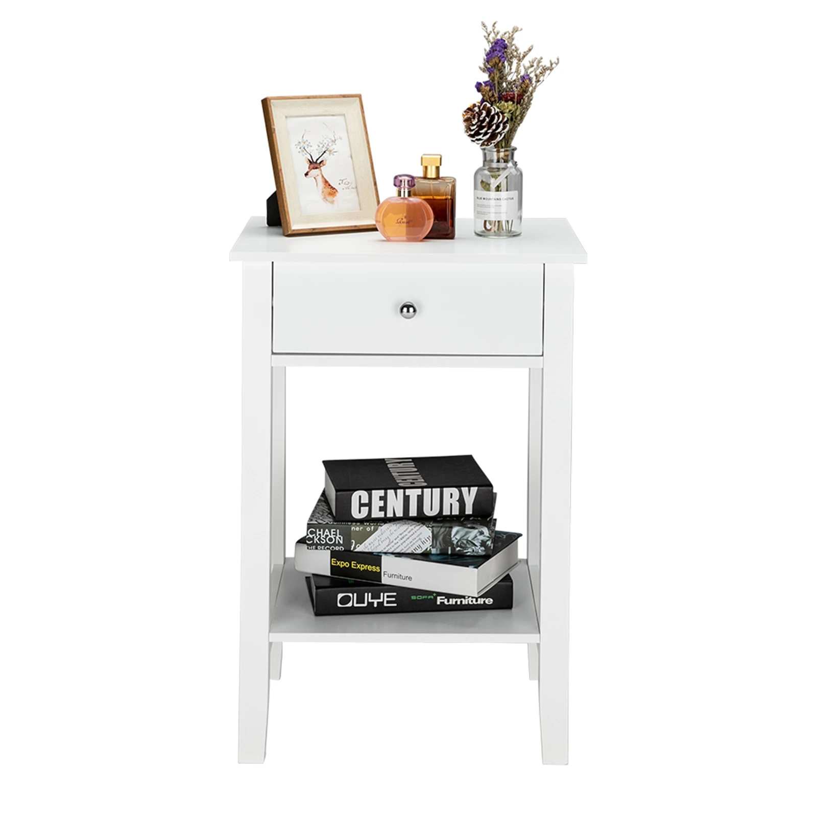 

46x35x70cm Two-layer Bedside Table Coffee Table Nightstand Side Table with Drawer White for Bedroom