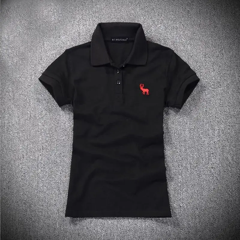 Женская хлопковая рубашка поло с коротким рукавом вышивкой и