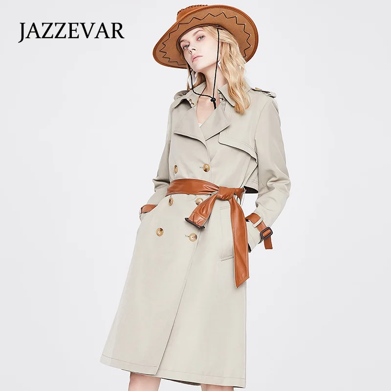 JAZZEVAR 2021Autumn New Style Atmospheric Fashion Temperament PU Leather Hit Color Windbreaker Jacket Women