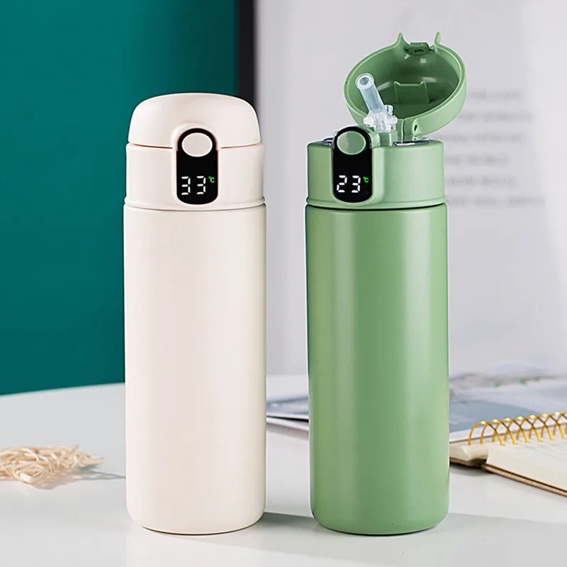

Fashion Smart Temperature Display Thermos Mug With Straw Portable Stainless Steel Vacuum Flask Creative Thermal Bottle Tumbler