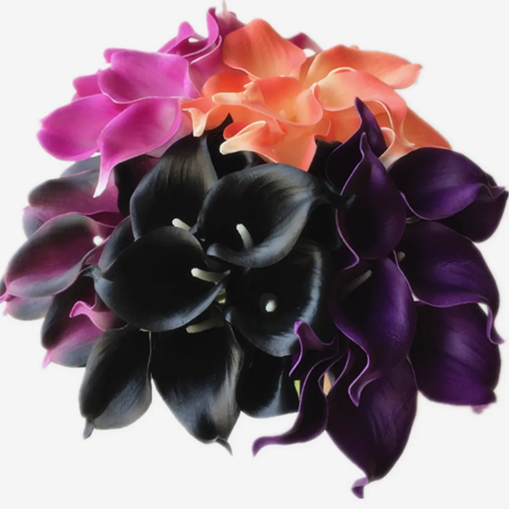 

30p Real Touch Mini Callas Artificial Calla lily Blue Orange white Black Calla Lilies Flower for Wedding Bridal Bouquet
