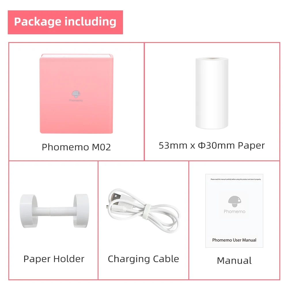 Портативный термопринтер Phomemo M02 миниатюрный принтер карманная наклейка для