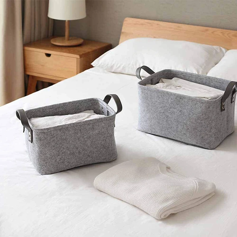 2 Pieces Rectangle Felt Storage Box with Two Handles for Clothes Towel Toiletry Books Etc.(Dark Gray +Gray) | Дом и сад