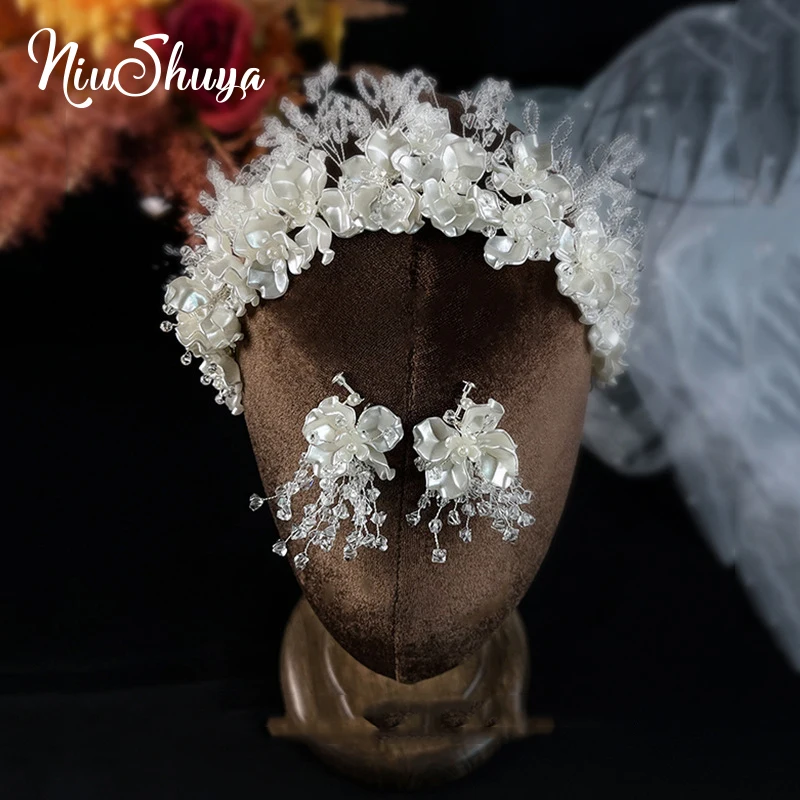 Обруч для волос NiuShuya ручной работы с жемчугом и кристаллами, Свадебная женская бижутерия, женский головной убор, аксессуар для вечеринки