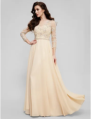 Erosebridal длинный рукав Evenin платье шампанж кружева бисером Длинные вечерние платья вечернее платье для вечеринки шифон