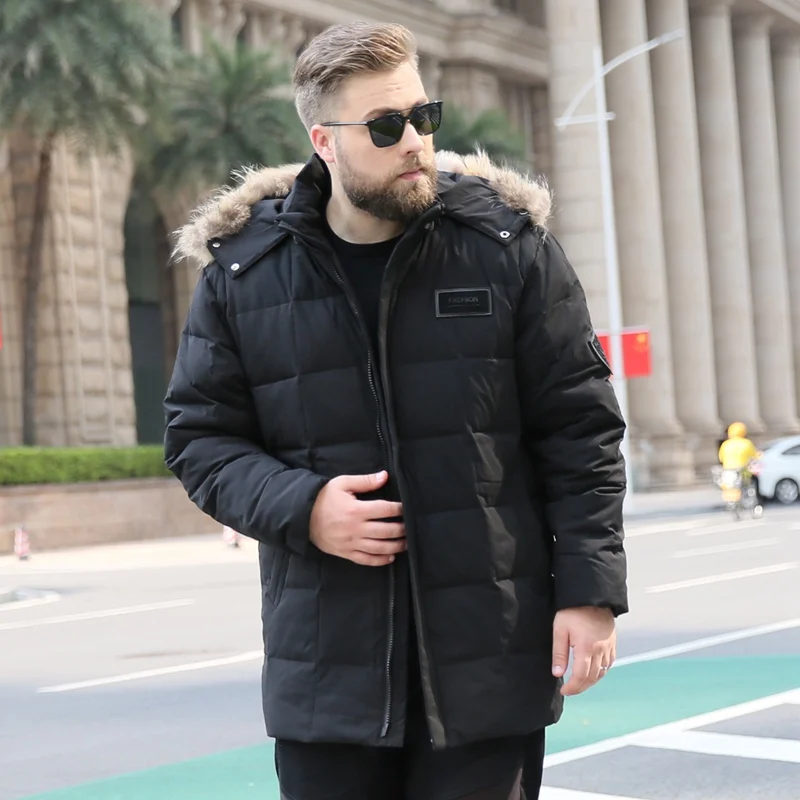 Пуховик мужской зимний с меховым воротником парка на белом утином пуху очень