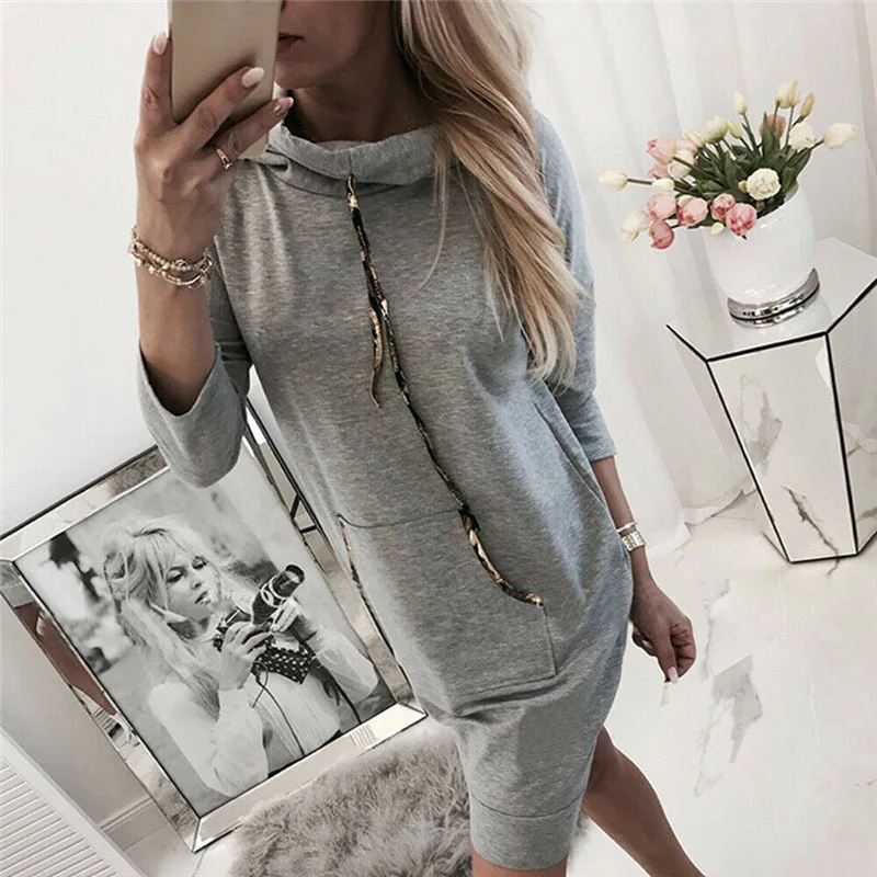 

High-End 2020 Autumn Streets Trendy European And American Women Hooded Pullover Loose Eelegants Comfortable Women's Fleece Dres