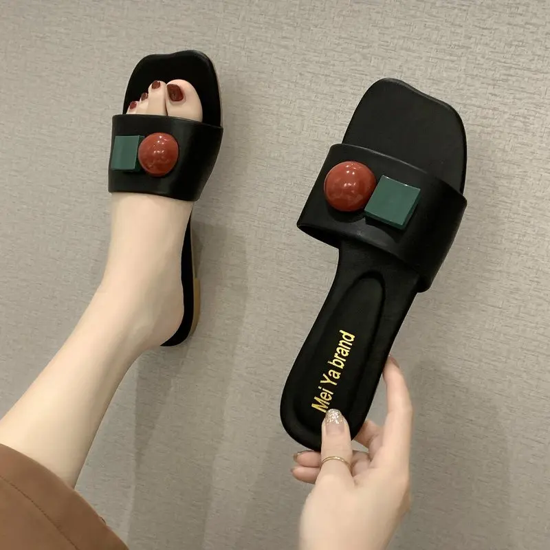 

Shoes Rubber Slippers Slipers Women Slides Low Fashion Soft Flat 2021 Luxury Rome Fabric PU Basic Shoes Rubber Slippers Low Slid