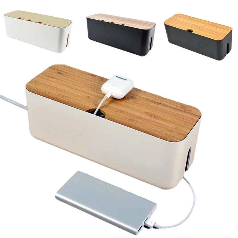 

Cable Organizer Wooden Power Strip Storage Box Charger Socket Management Box Holder Dustproof Cover Network Line Storage Bin