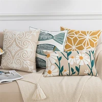 floral daisy cushion cover cotton embroidery home decor boho pillow cover 45453050 sofa bed waist beige white housse coussin