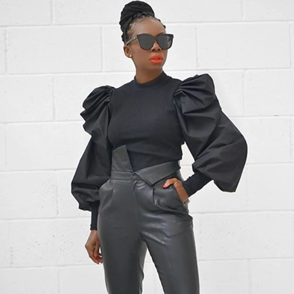 Spring Autumn Ribbed Knitted Shirt Blouse Womens Tops and Blouses Sweet Lantern Sleeve Ladies Tops Streetwear Blusa Feminina