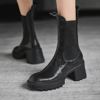 qzyerai 2021 genuine leather warm boots women snow fashion elastic band thick high heels pumps night club shoes woman