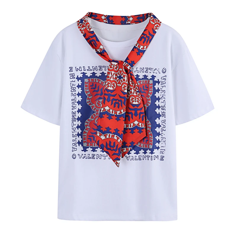 

Lace Printing Short Sleeve Cotton T Shirt Female 2021 Summer Loose Korean Style Top Women's Round Neck Casual Oversized T Shirt