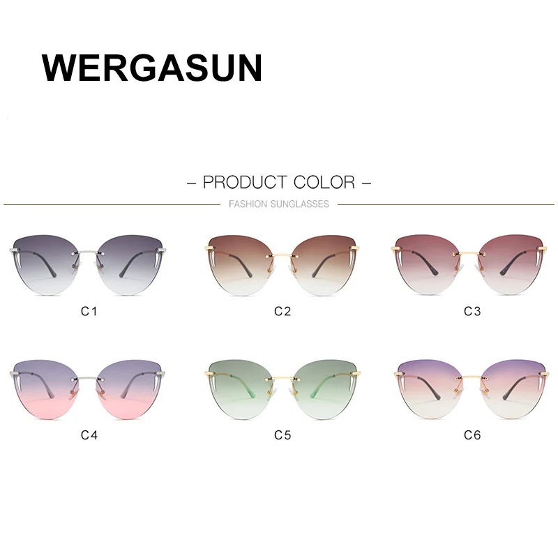 

WERGASUN Cat eye Brand Sunglasses Women Designer Vintage Metal Reflective sunglasses women female Oculos Gafas