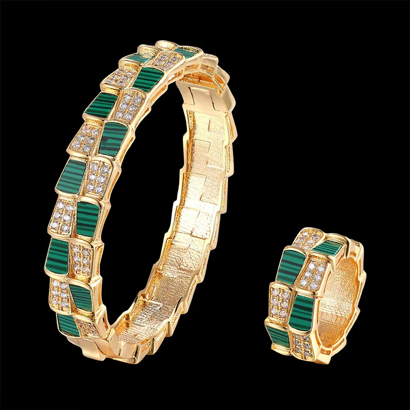 

Lanruisha brand Luxurious shell bangle and ring jewelry set with double layer similar snake body fashion accessories best gift