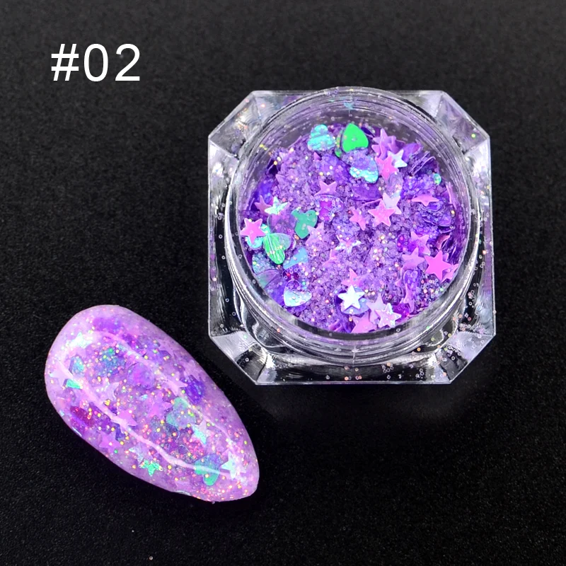 

1 Bottle Nail Glitter Flakes Mix Star Moon Heart-shaped Shinning Spangle Sequin Holographic Nail Art Pigment Powder Manicure