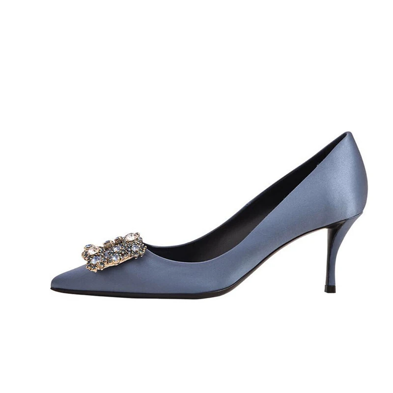 

Luxury brand high heel shoes women's pumps fashion classic Rhinestone Square buckle Wedding shoes women pumps mujer