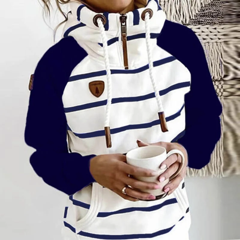 

Ladies Spring Tops Long Sleeve Striped Hooded Pullovers Women Clothing Casual Soft Hoodies Comfortable Autumn Sweatshirt