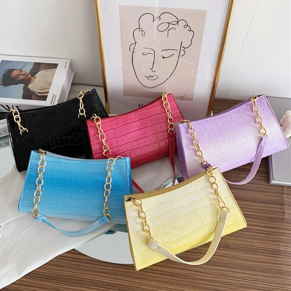 

Винтажная женская сумка на плечо, креативный дизайн под кожу аллигатора градиентного цвета, маленькая сумочка для покупок
