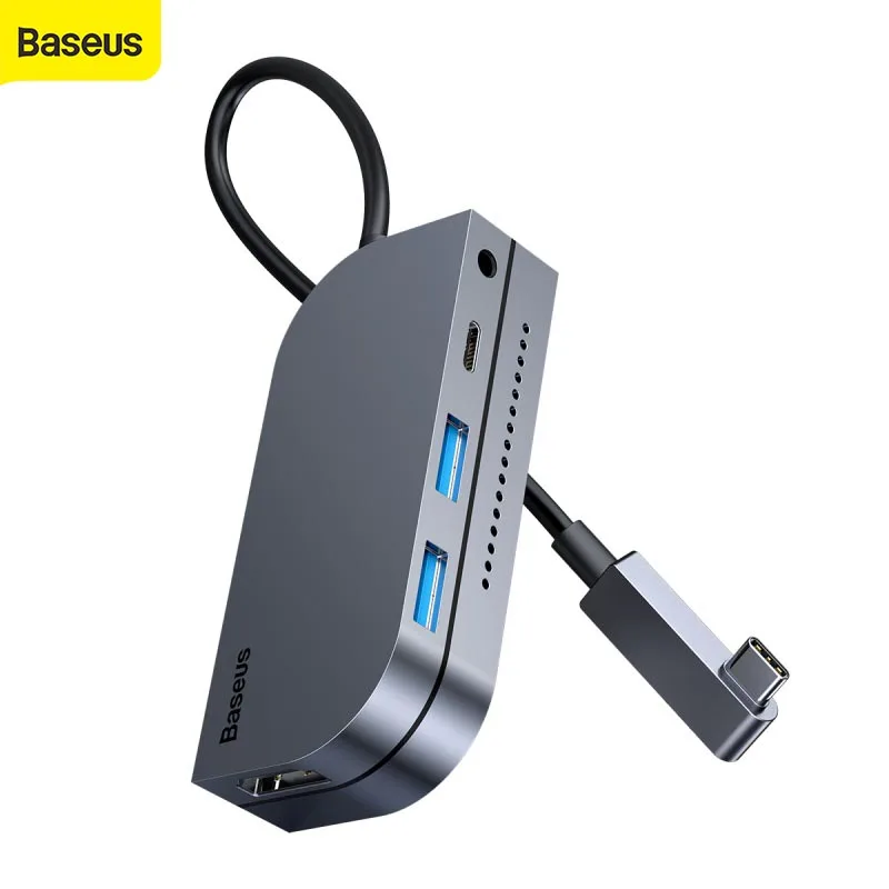 Baseus 6-in-1Multi Type-C HUB Converter 60W USB3.0 PD Quick Charging 2.5mm 6 Ports USB HUB for Computer for Mobile Phone